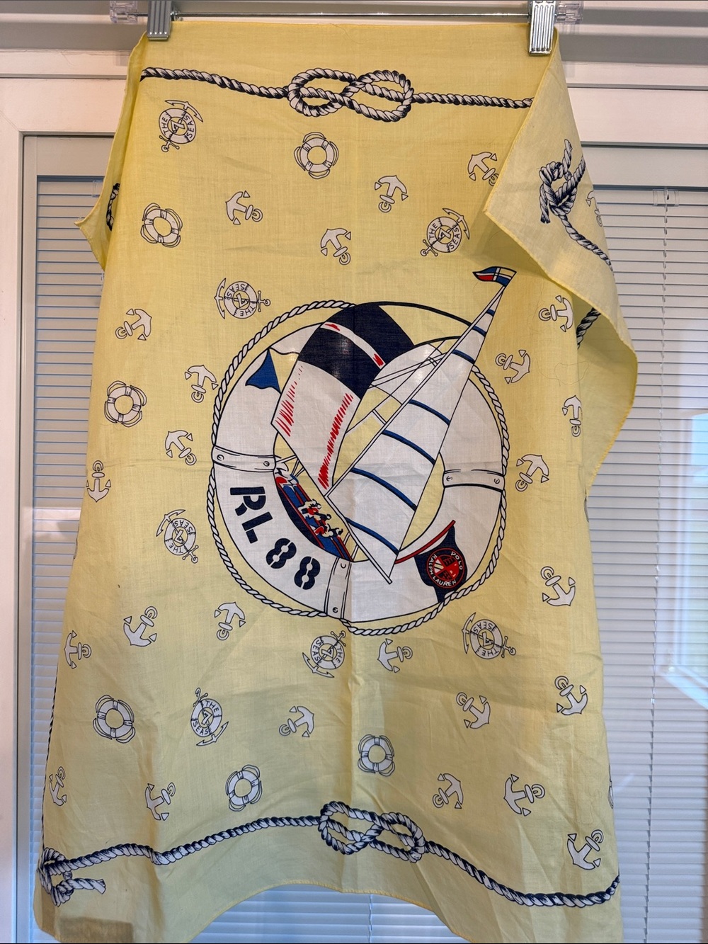 Vintage Polo Ralph Lauren Yellow Nautical Sailboat Graphic Scarf